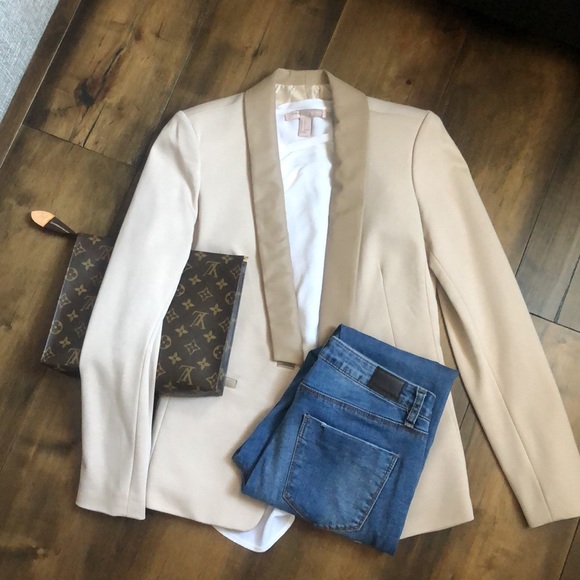 Nude Blazer with faux leather Lapel - Picture 1 of 5